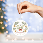 Our First Christmas Engaged 2026 — diamond ring on mistletoe