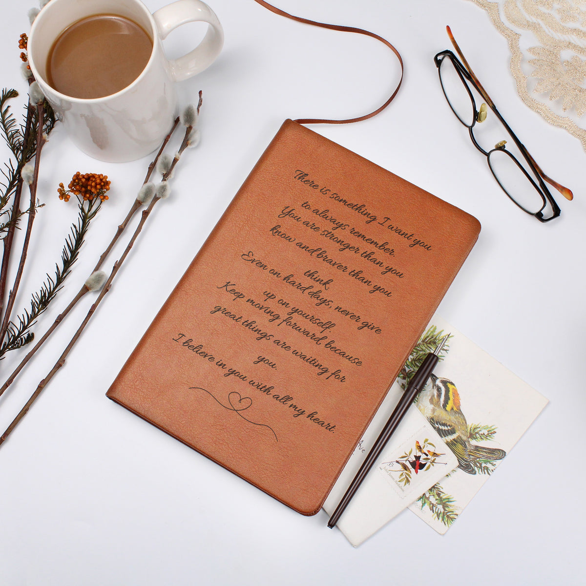 Inspirational Leather Journal – I Believe in You, Encouragement Gift Notebook