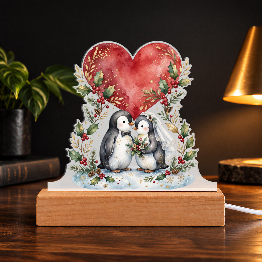 Our First Christmas as Mr & Mrs 2026 LED Plaque – Penguin Newlyweds Custom Cut Acrylic Night Light