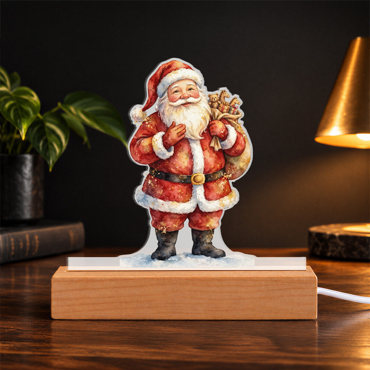 Santa Claus LED Plaque – Custom Cut Acrylic Christmas Night Light with Toy Sack