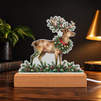Christmas Reindeer LED Plaque – Custom Cut Acrylic Night Light with Holly Wreath