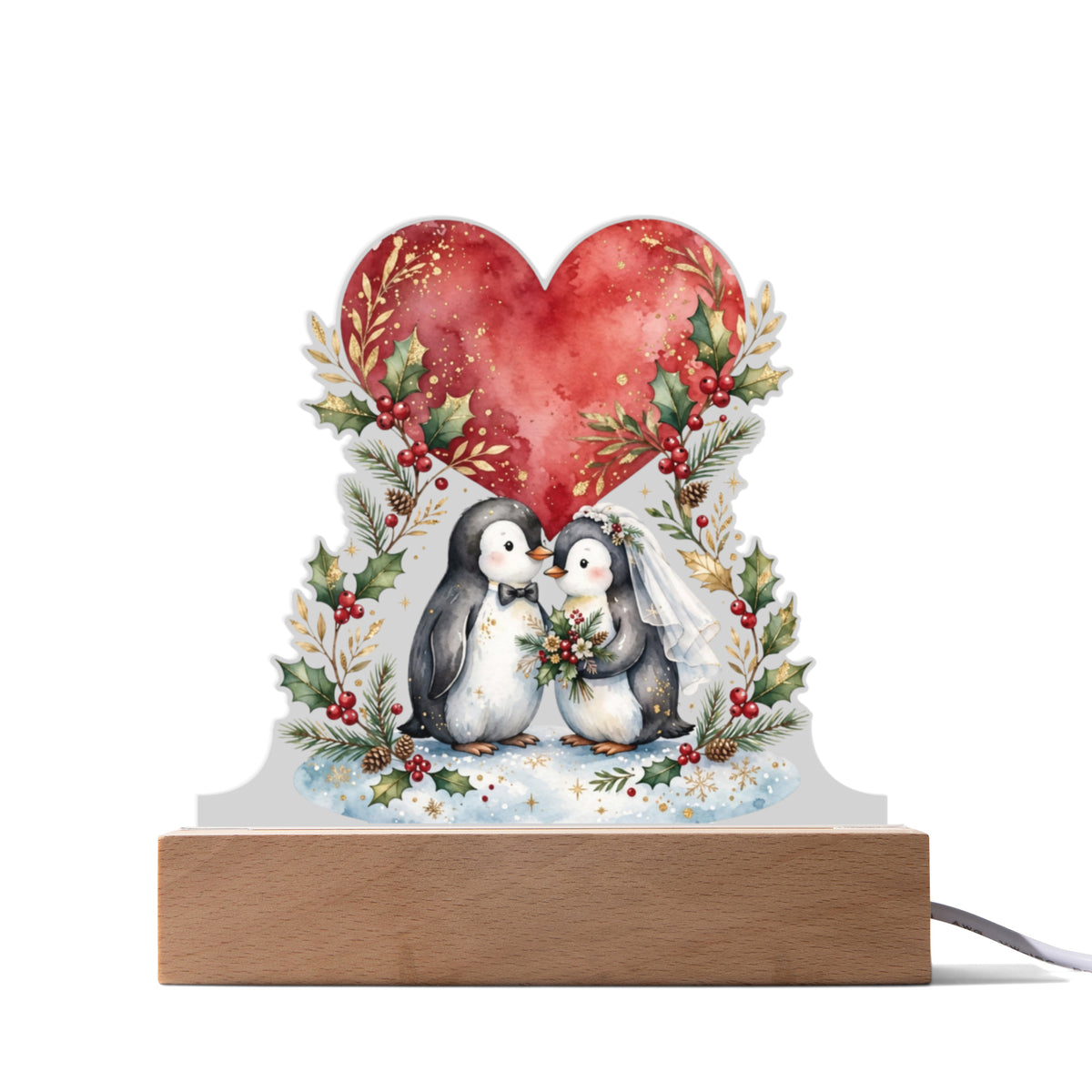 Our First Christmas as Mr & Mrs 2026 LED Plaque – Penguin Newlyweds Custom Cut Acrylic Night Light