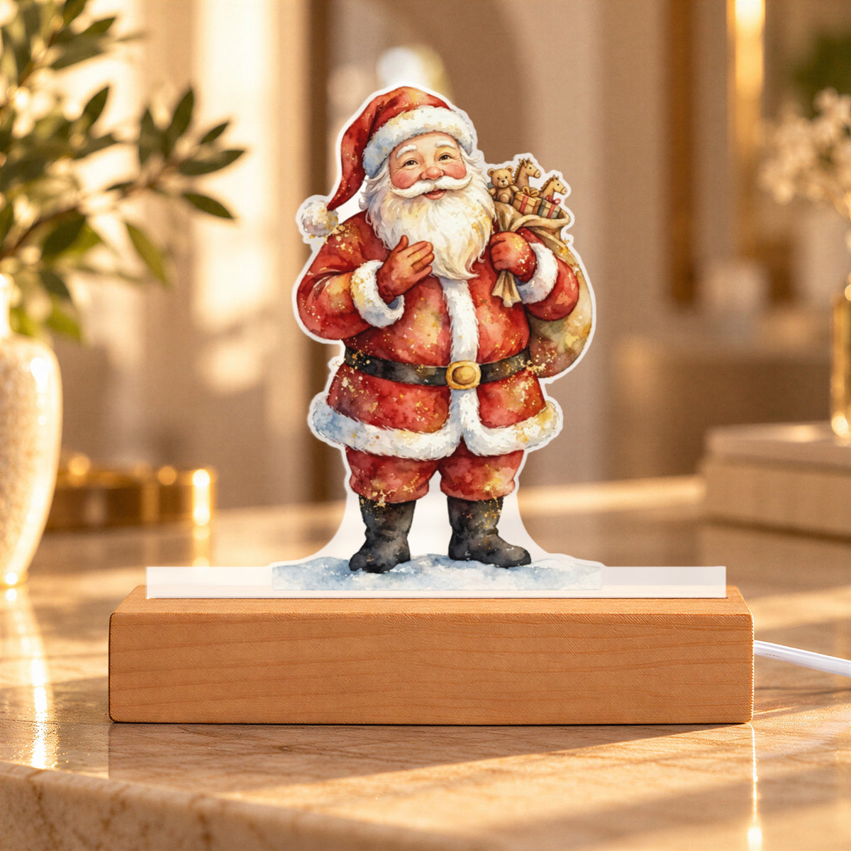Santa Claus LED Plaque – Custom Cut Acrylic Christmas Night Light with Toy Sack