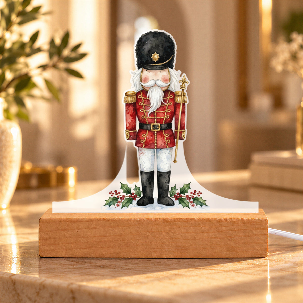 Nutcracker LED Plaque – Custom Cut Acrylic Christmas Night Light, Classic Soldier