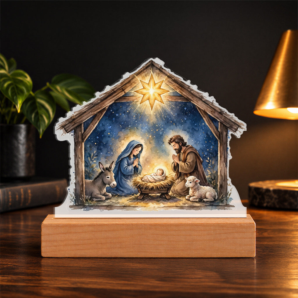 Nativity LED Plaque – Custom Cut Acrylic Christmas Night Light with North Star