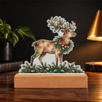 Christmas Reindeer LED Plaque – Custom Cut Acrylic Night Light with Holly Wreath