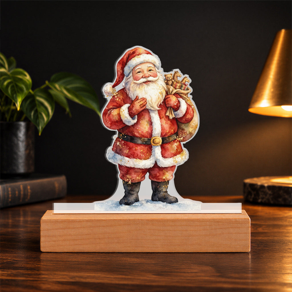 Santa Claus LED Plaque – Custom Cut Acrylic Christmas Night Light with Toy Sack