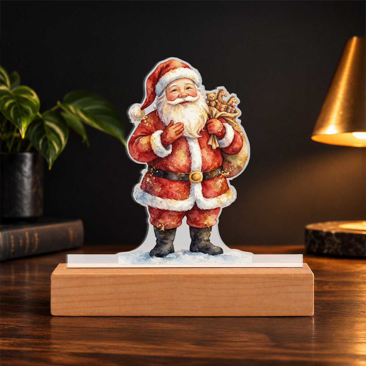 Santa Claus LED Plaque – Custom Cut Acrylic Christmas Night Light with Toy Sack