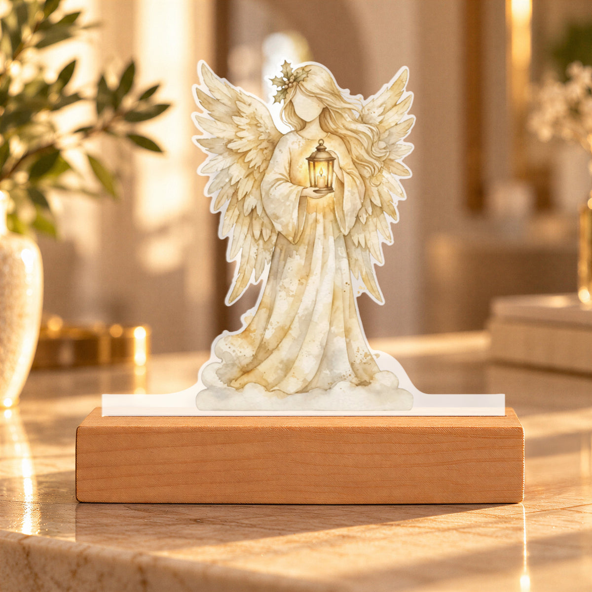Christmas Angel LED Plaque – Custom Cut Acrylic Night Light with Lantern
