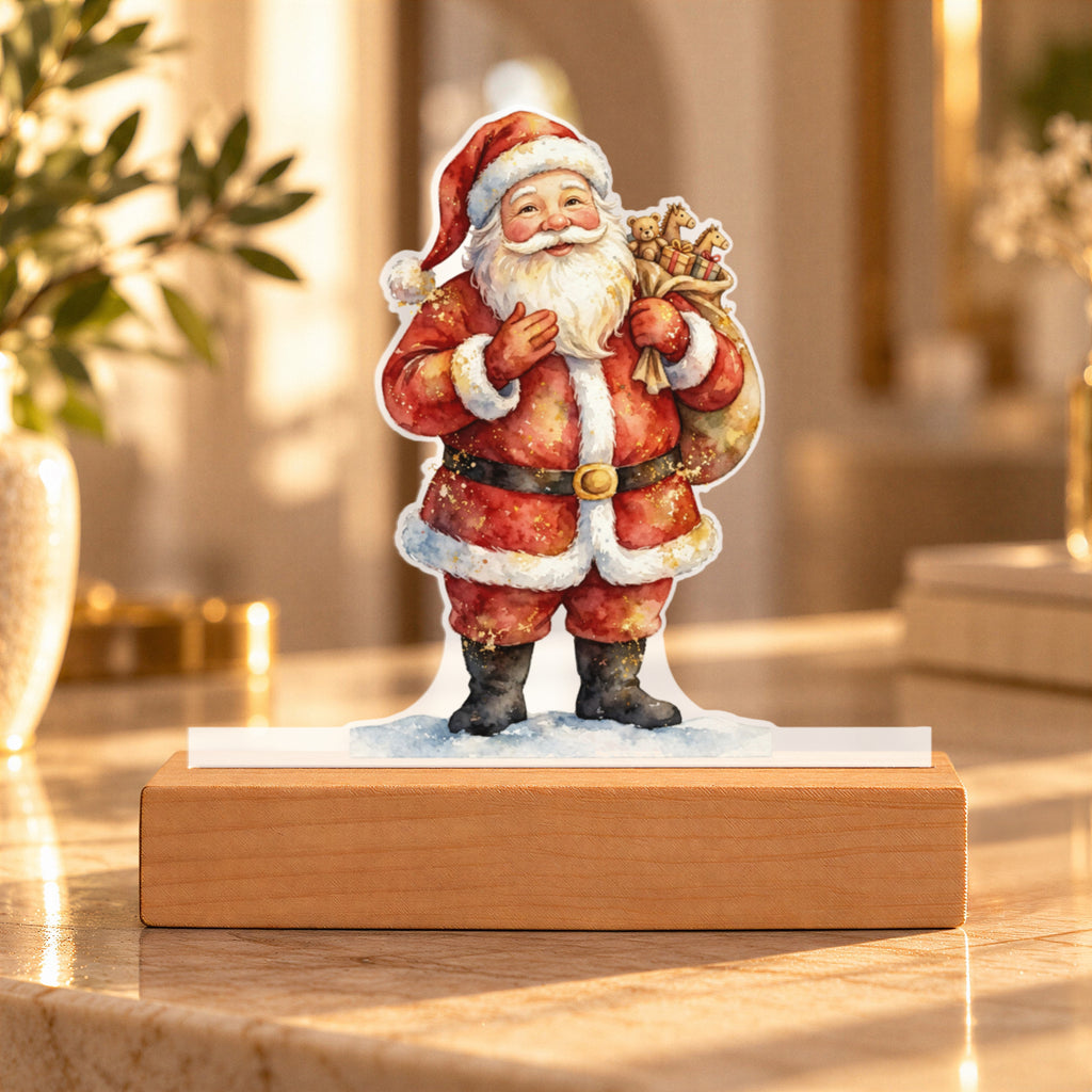 Santa Claus LED Plaque – Custom Cut Acrylic Christmas Night Light with Toy Sack