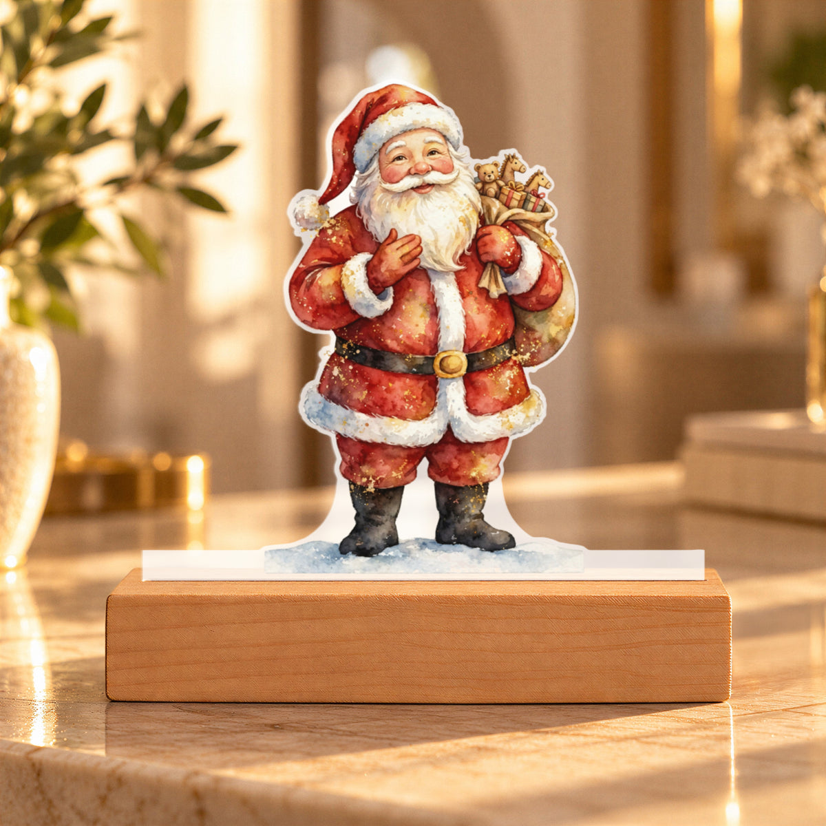 Santa Claus LED Plaque – Custom Cut Acrylic Christmas Night Light with Toy Sack