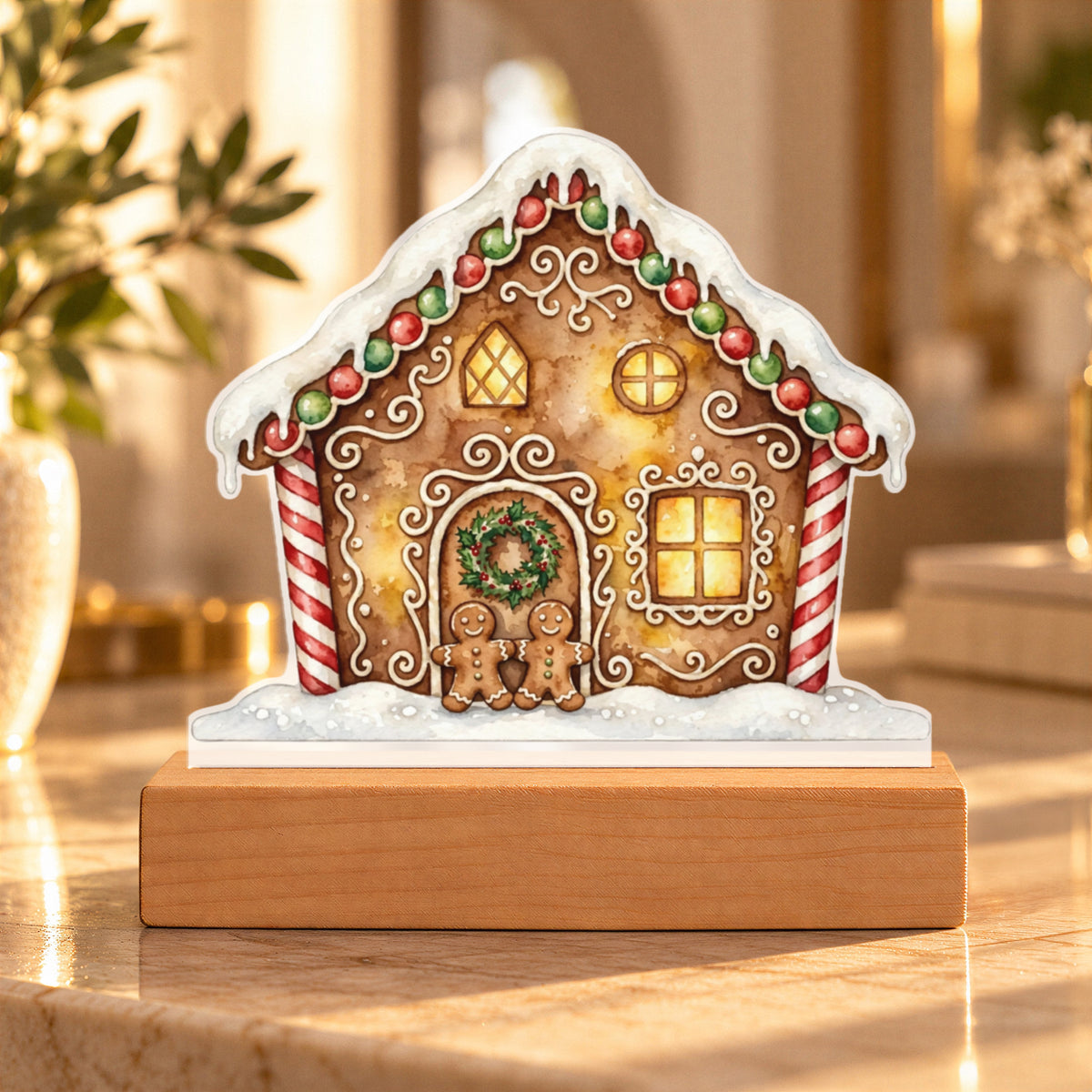 Gingerbread House LED Plaque – Custom Cut Acrylic Christmas Night Light