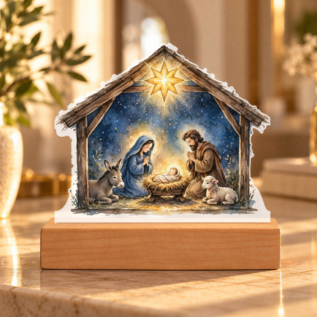 Nativity LED Plaque – Custom Cut Acrylic Christmas Night Light with North Star