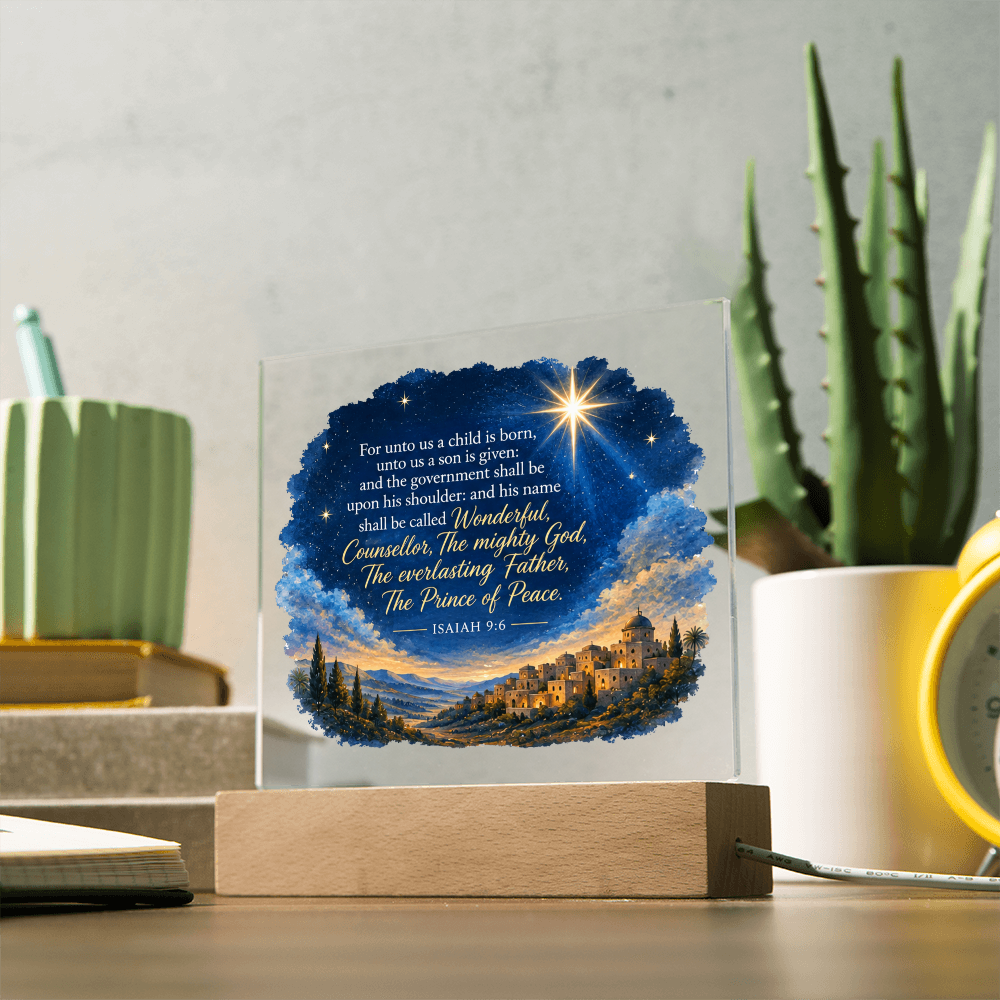 Isaiah 9:6 Christmas LED Acrylic Plaque – Star of Bethlehem Christian Scripture Light