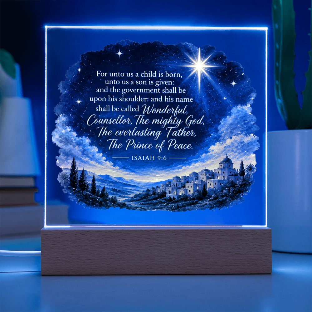 Isaiah 9:6 Christmas LED Acrylic Plaque – Star of Bethlehem Christian Scripture Light