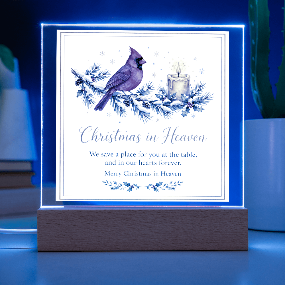Christmas in Heaven Square Acrylic Plaque - Cardinal Memorial LED Keepsake