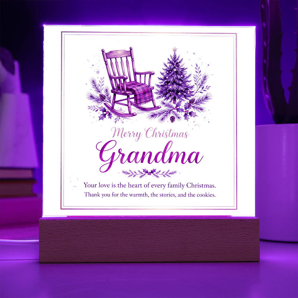 Merry Christmas Grandma Square Acrylic Plaque - Rocking Chair LED Keepsake Gift