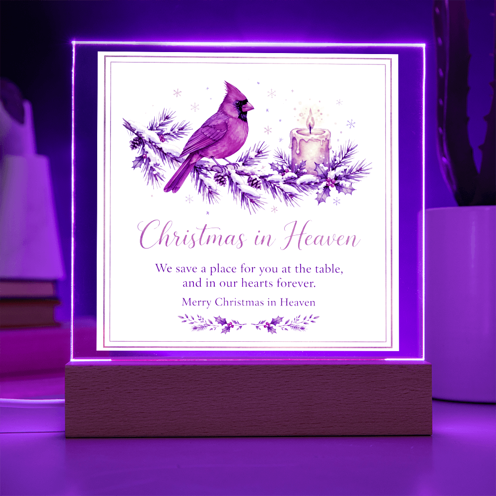 Christmas in Heaven Square Acrylic Plaque - Cardinal Memorial LED Keepsake