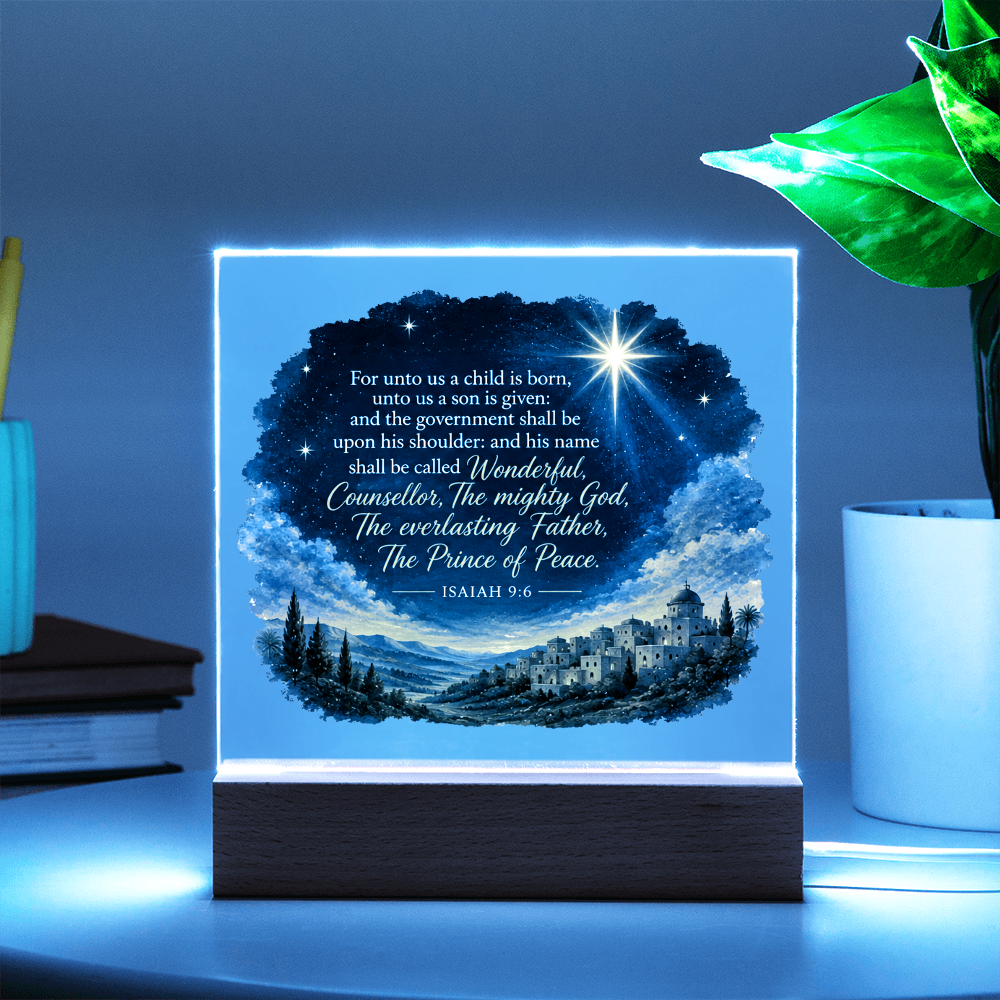 Isaiah 9:6 Christmas LED Acrylic Plaque – Star of Bethlehem Christian Scripture Light