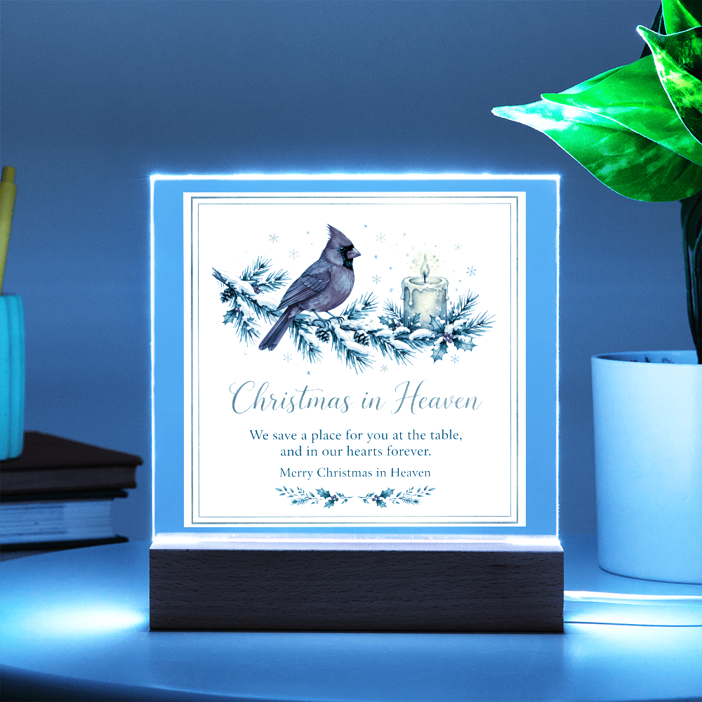 Christmas in Heaven Square Acrylic Plaque - Cardinal Memorial LED Keepsake
