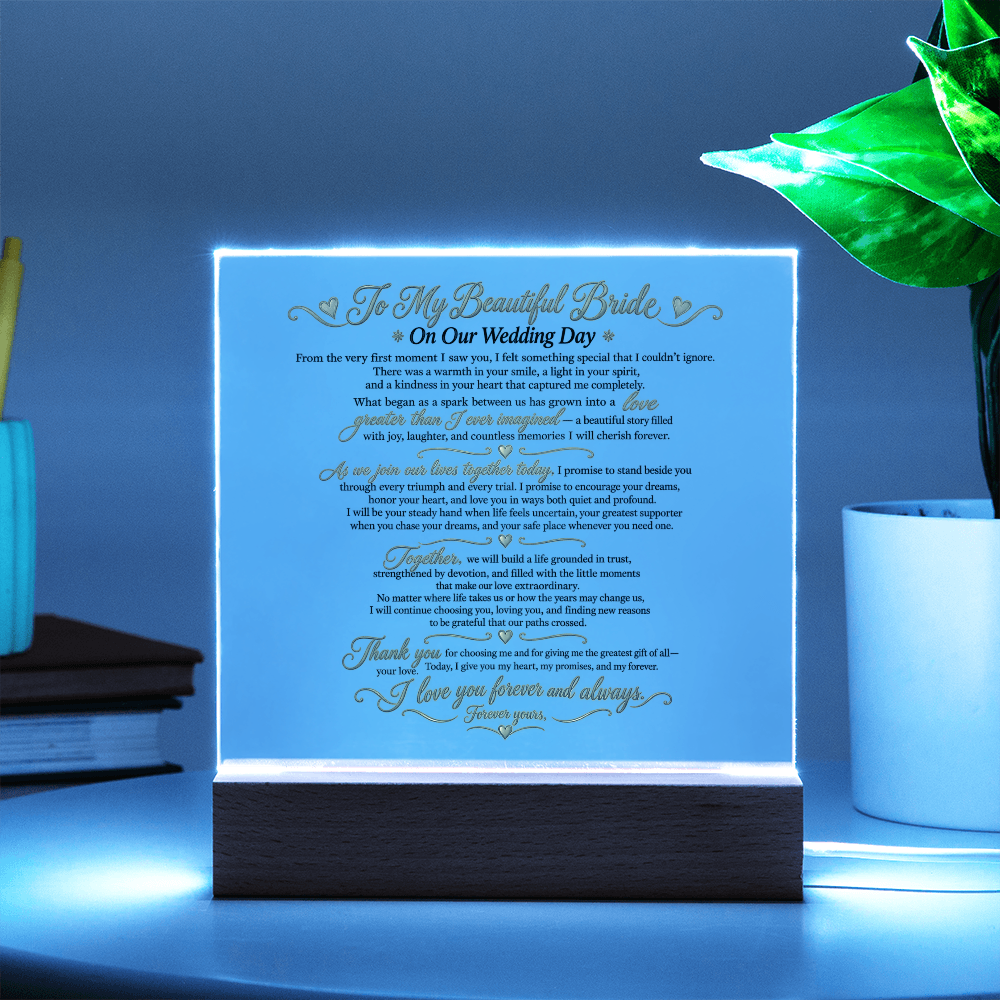 Wedding Vows Acrylic Plaque, To My Beautiful Bride, Romantic Wedding Keepsake Gift