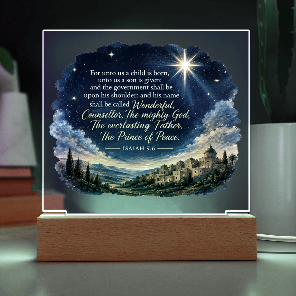 Isaiah 9:6 Christmas LED Acrylic Plaque – Star of Bethlehem Christian Scripture Light