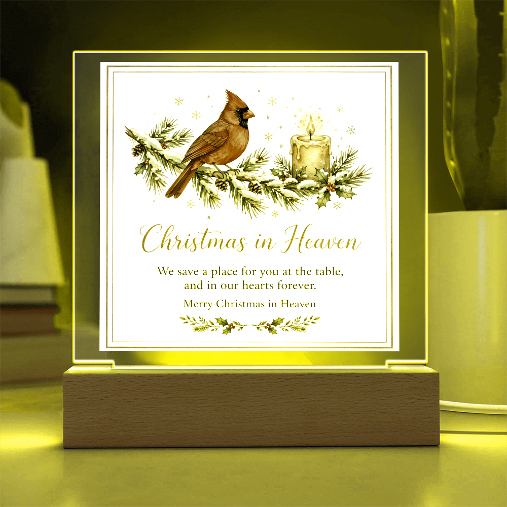 Christmas in Heaven Square Acrylic Plaque - Cardinal Memorial LED Keepsake