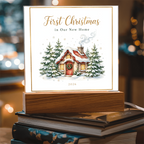 First Christmas in Our New Home 2026 Square Acrylic Plaque - Snowy Cottage LED Keepsake