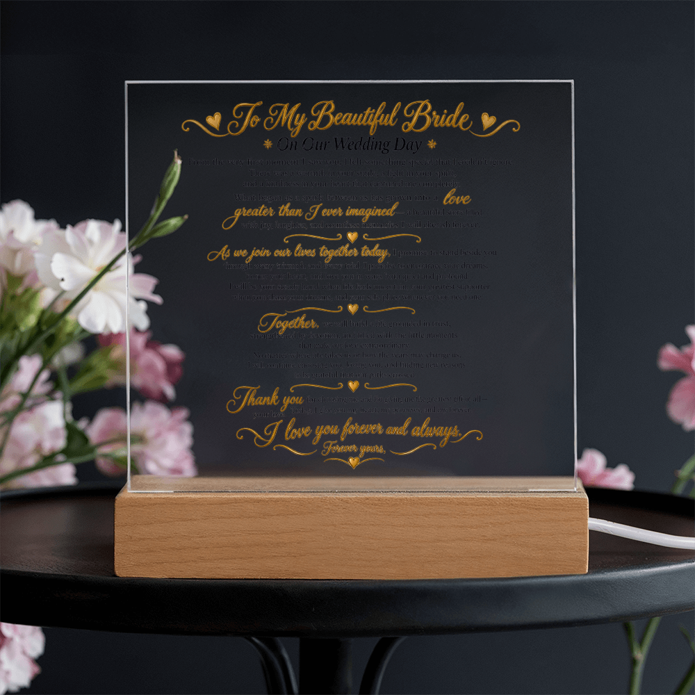 Wedding Vows Acrylic Plaque, To My Beautiful Bride, Romantic Wedding Keepsake Gift