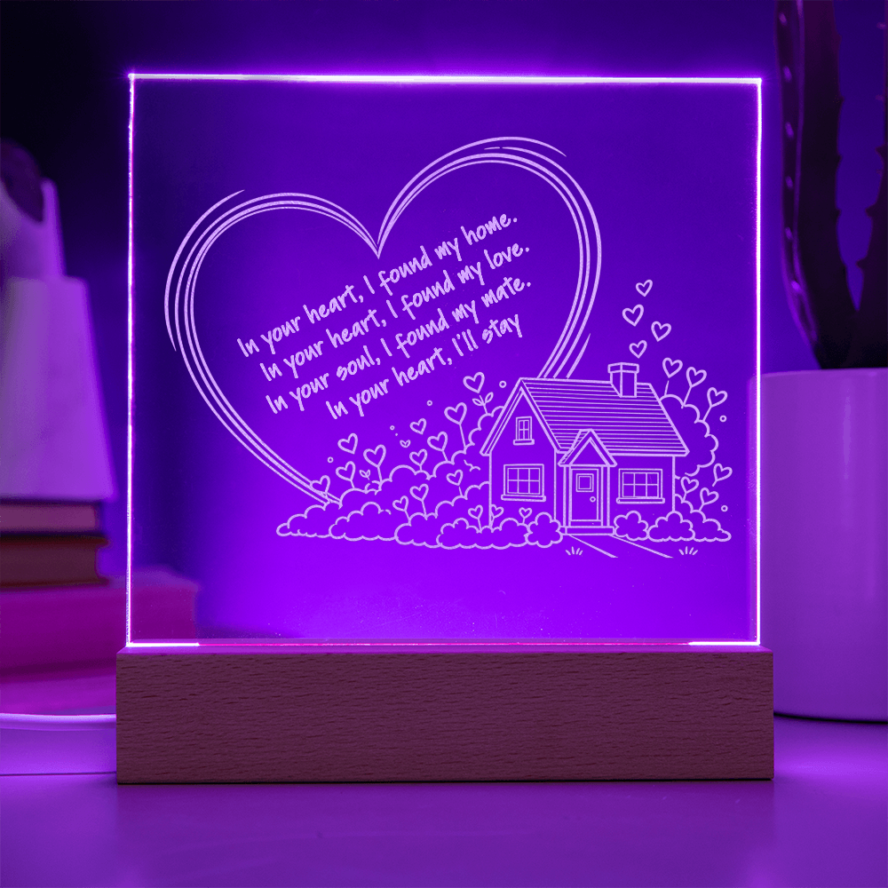In Your Heart I Found My Home – LED Acrylic Plaque, Romantic Love Gift
