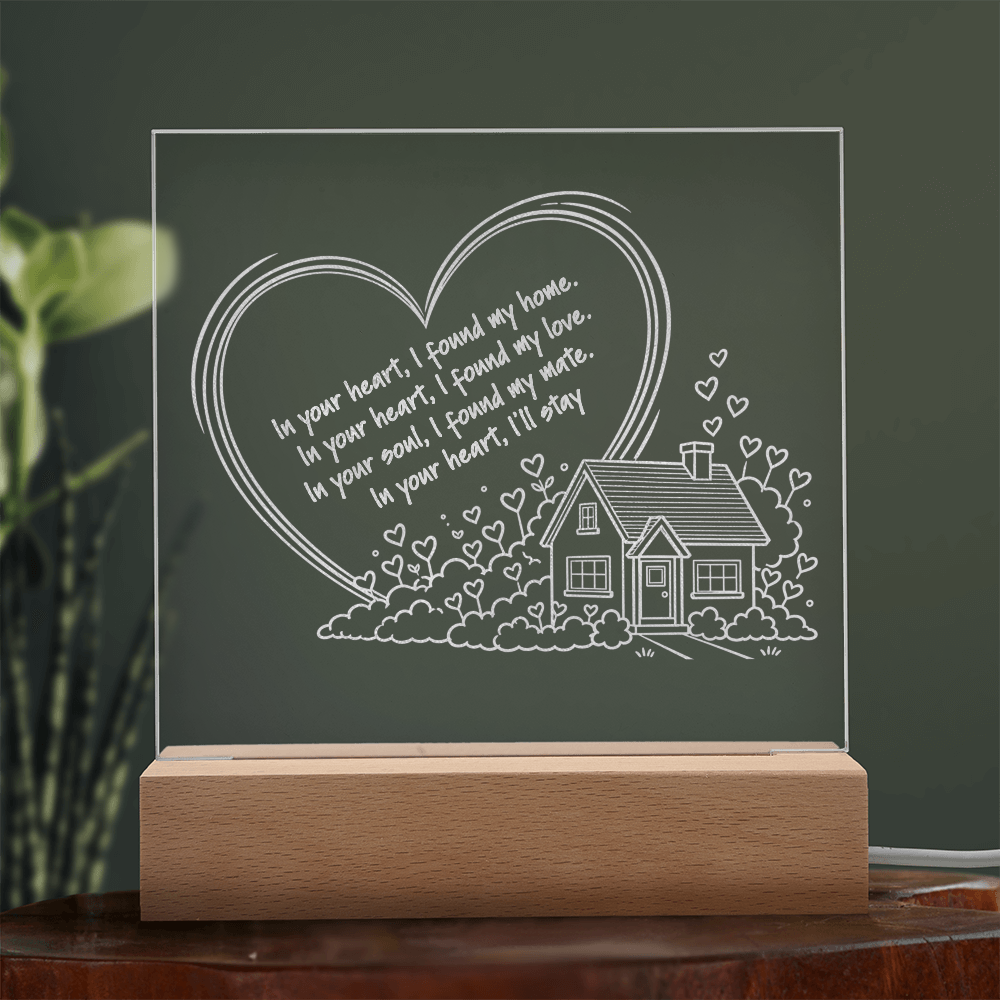 In Your Heart I Found My Home – LED Acrylic Plaque, Romantic Love Gift