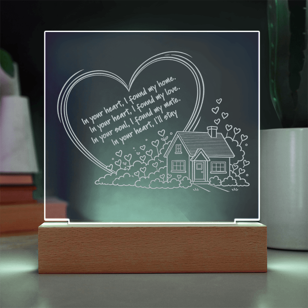 In Your Heart I Found My Home – LED Acrylic Plaque, Romantic Love Gift