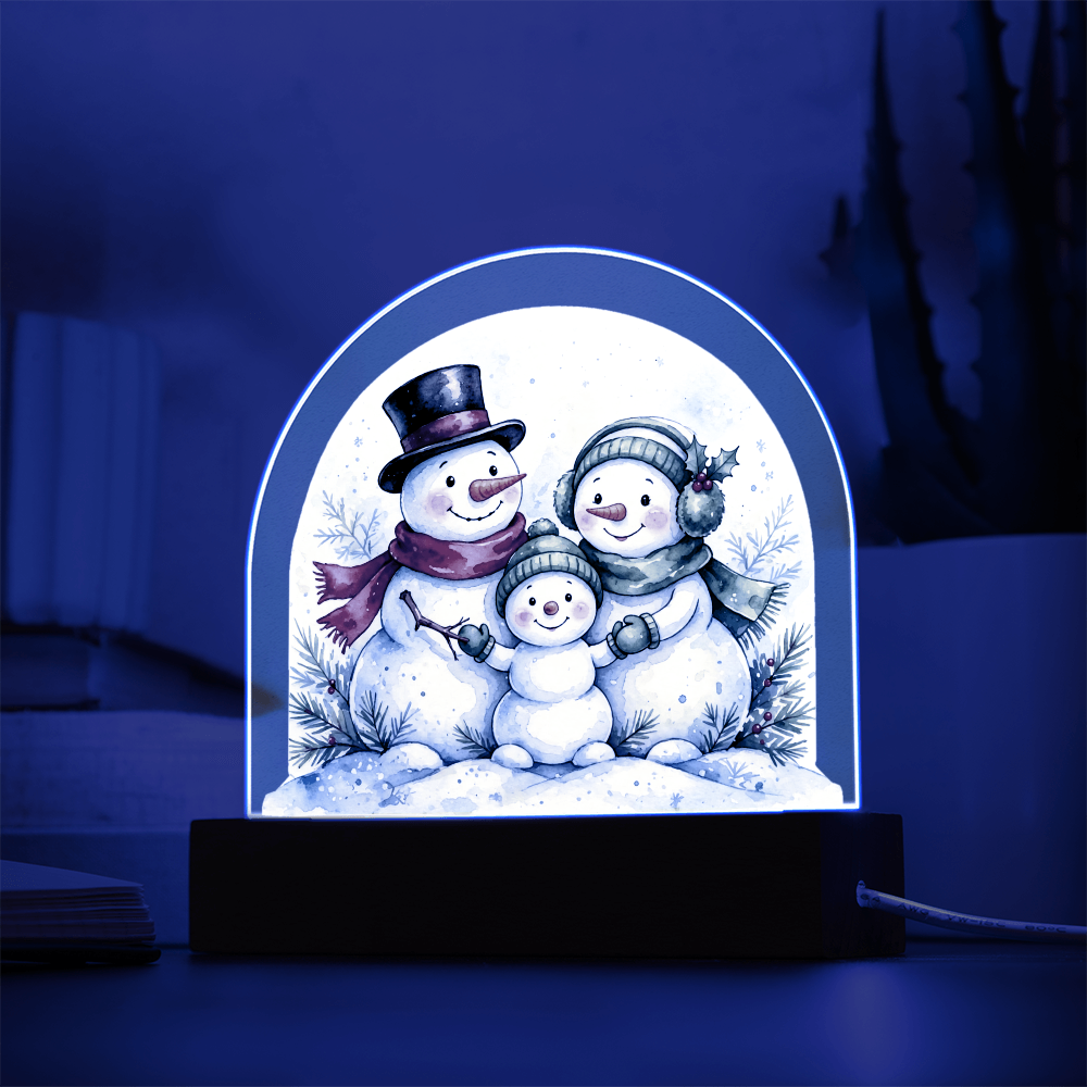 Snowman Family Dome LED Plaque – Acrylic Christmas Night Light Gift