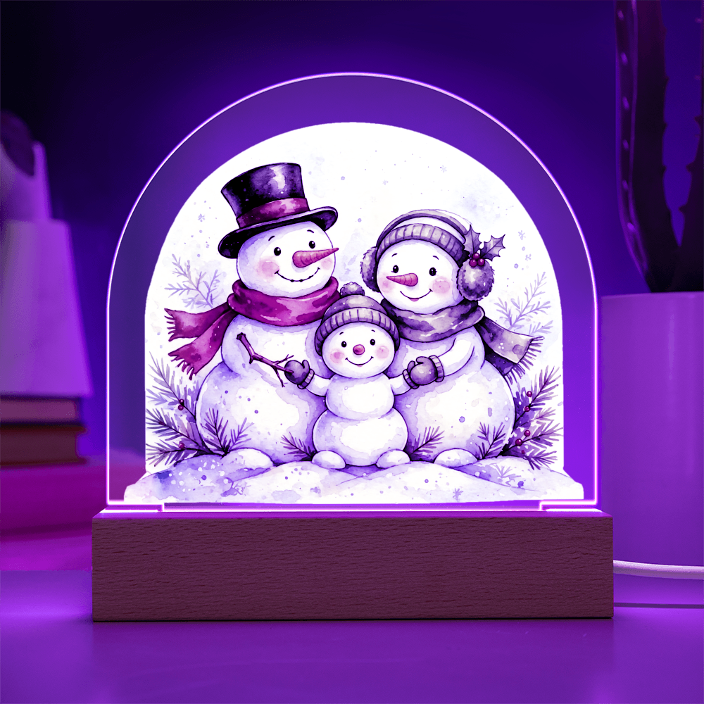 Snowman Family Dome LED Plaque – Acrylic Christmas Night Light Gift