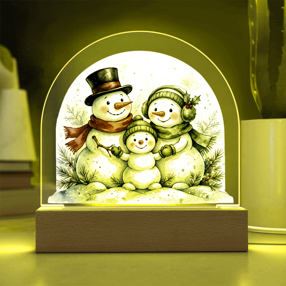 Snowman Family Dome LED Plaque – Acrylic Christmas Night Light Gift