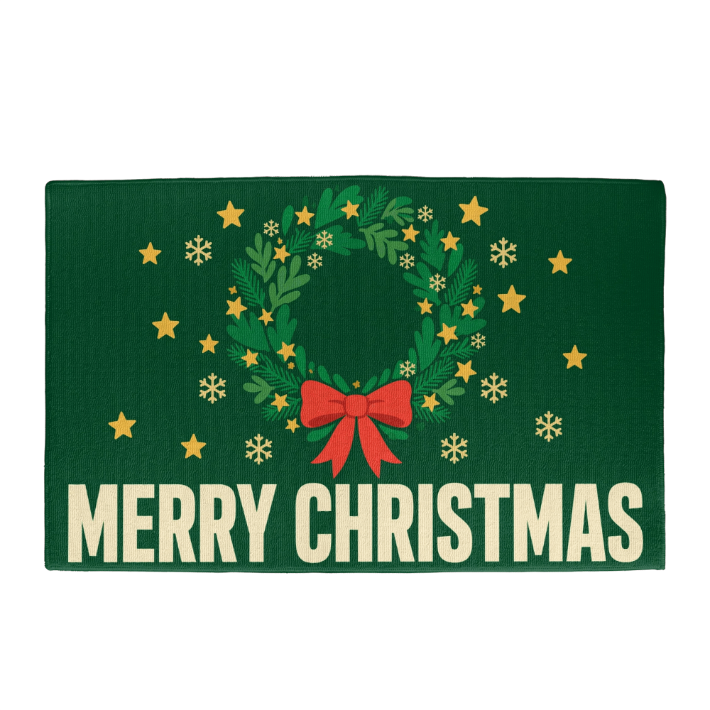 Merry Christmas Wreath Door Mat - 'Merry Christmas' Welcome Mat