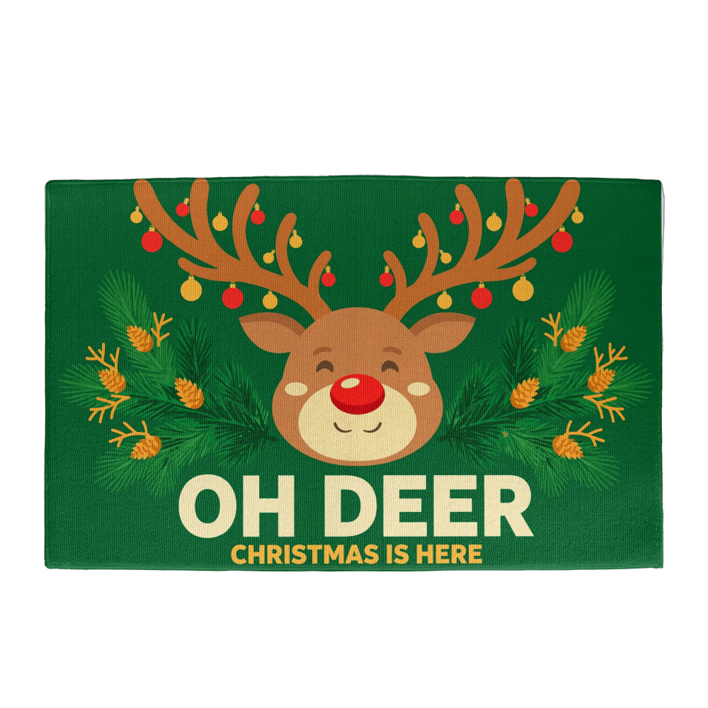 Oh Deer, Christmas Is Here Door Mat - Reindeer Welcome Mat