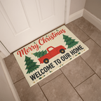 Red Truck Christmas Door Mat - 'Welcome to Our Home' Welcome Mat