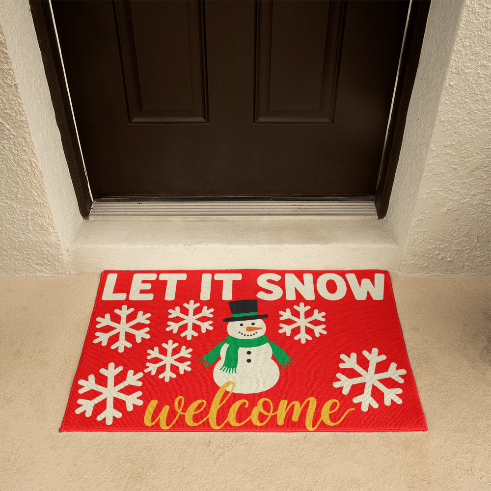 Let It Snow Door Mat - Snowman Christmas Welcome Mat
