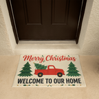 Red Truck Christmas Door Mat - 'Welcome to Our Home' Welcome Mat