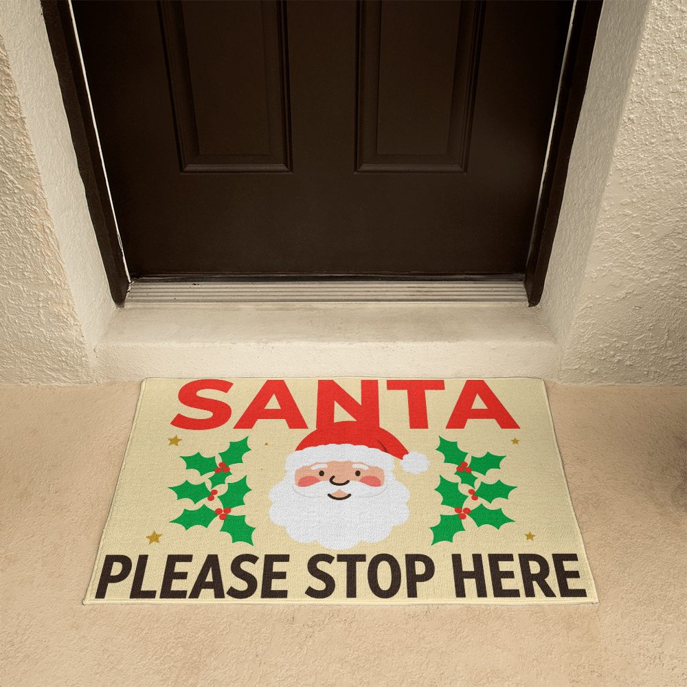 Santa, Please Stop Here Door Mat - Christmas Welcome Mat