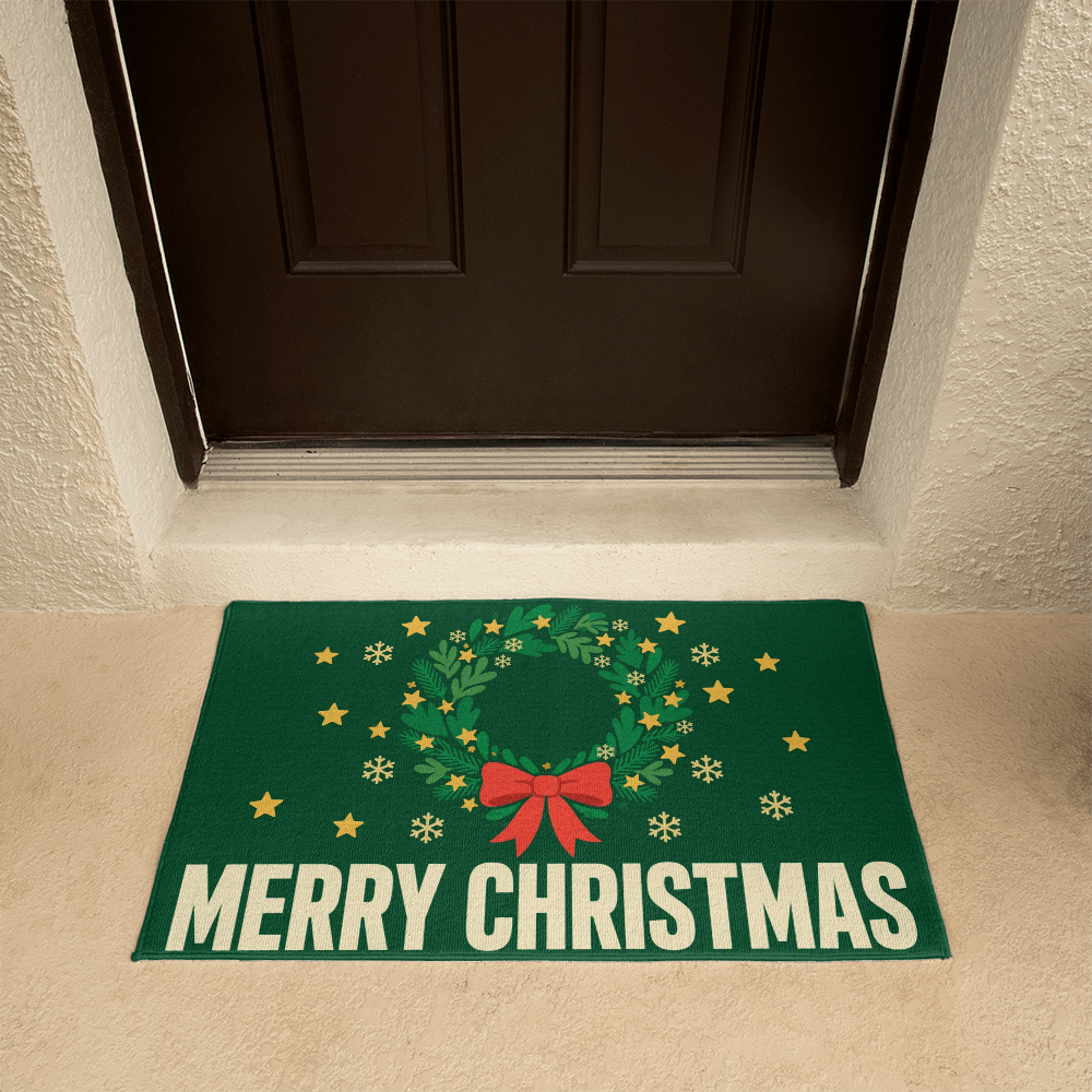 Merry Christmas Wreath Door Mat - 'Merry Christmas' Welcome Mat