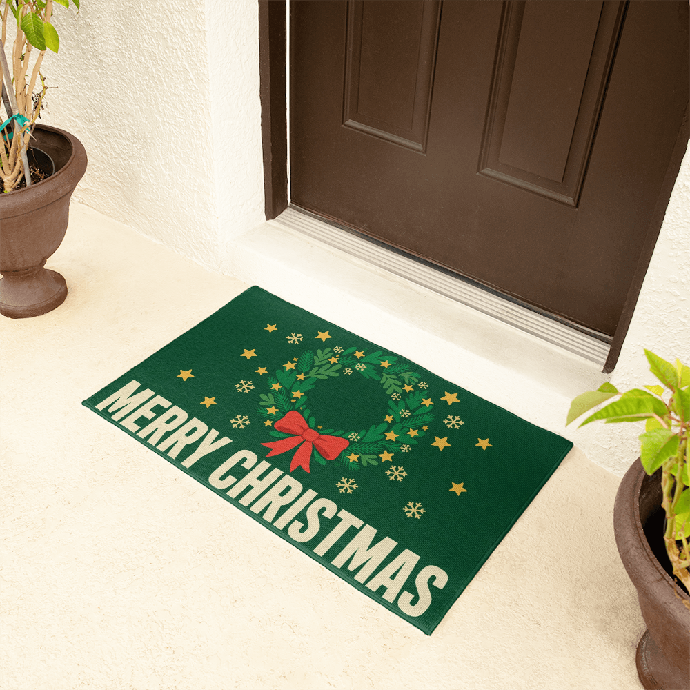 Merry Christmas Wreath Door Mat - 'Merry Christmas' Welcome Mat
