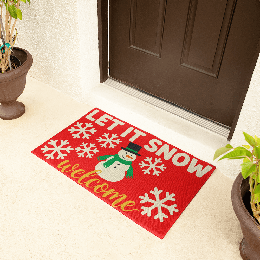 Let It Snow Door Mat - Snowman Christmas Welcome Mat