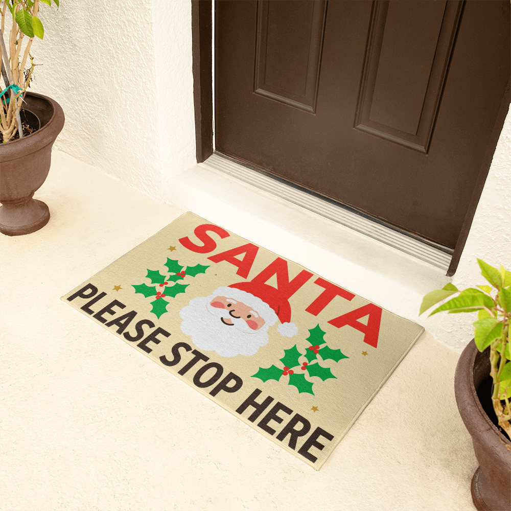 Santa, Please Stop Here Door Mat - Christmas Welcome Mat