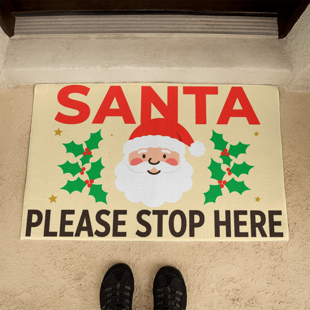 Santa, Please Stop Here Door Mat - Christmas Welcome Mat