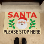 Santa, Please Stop Here Door Mat - Christmas Welcome Mat