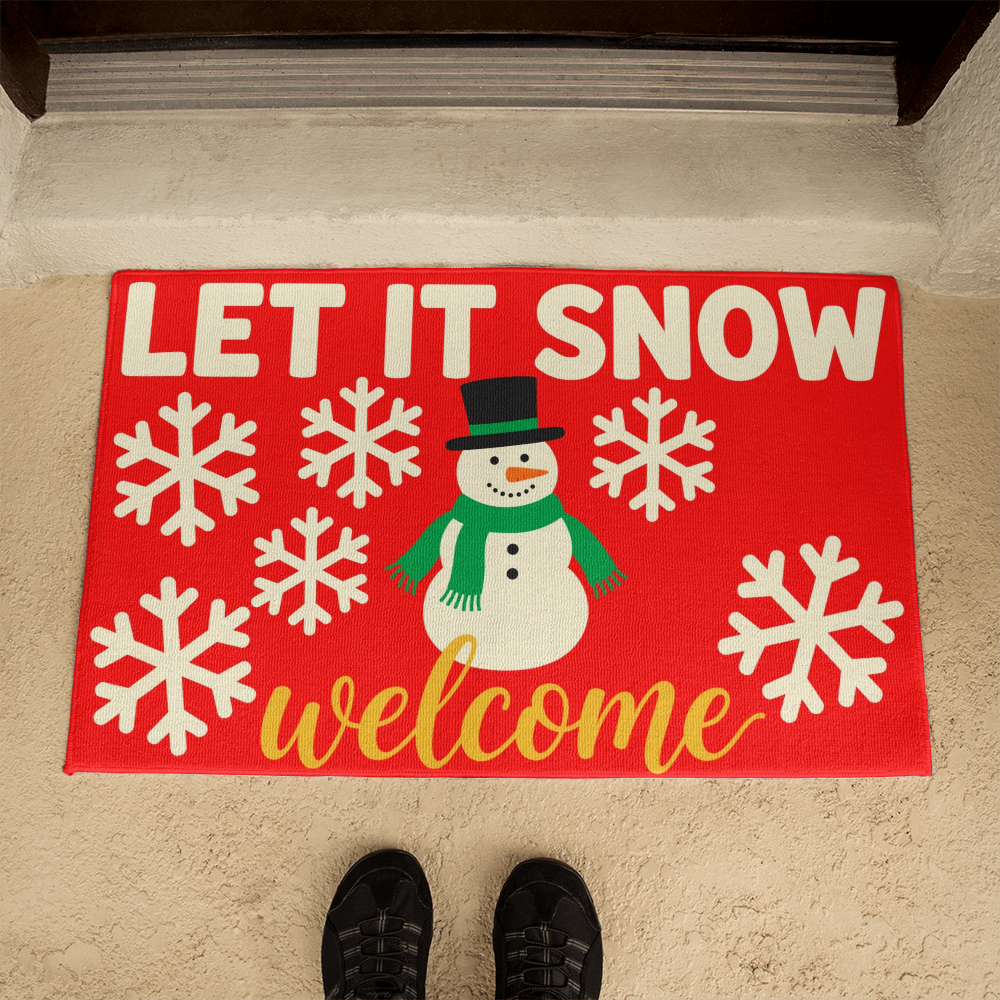 Let It Snow Door Mat - Snowman Christmas Welcome Mat