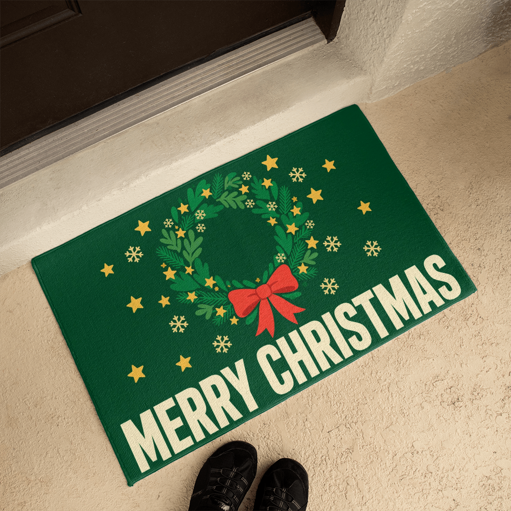 Merry Christmas Wreath Door Mat - 'Merry Christmas' Welcome Mat