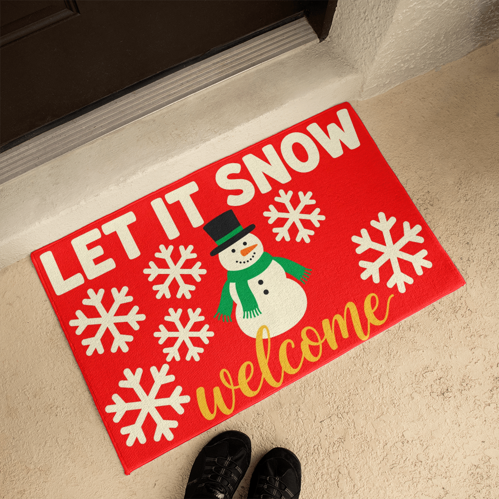 Let It Snow Door Mat - Snowman Christmas Welcome Mat